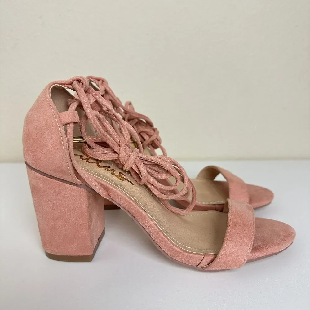 Lulu's Kaira Peach Suede Lace-Up Heels Casual Formal Prom Barbie Womens‎ Size 6